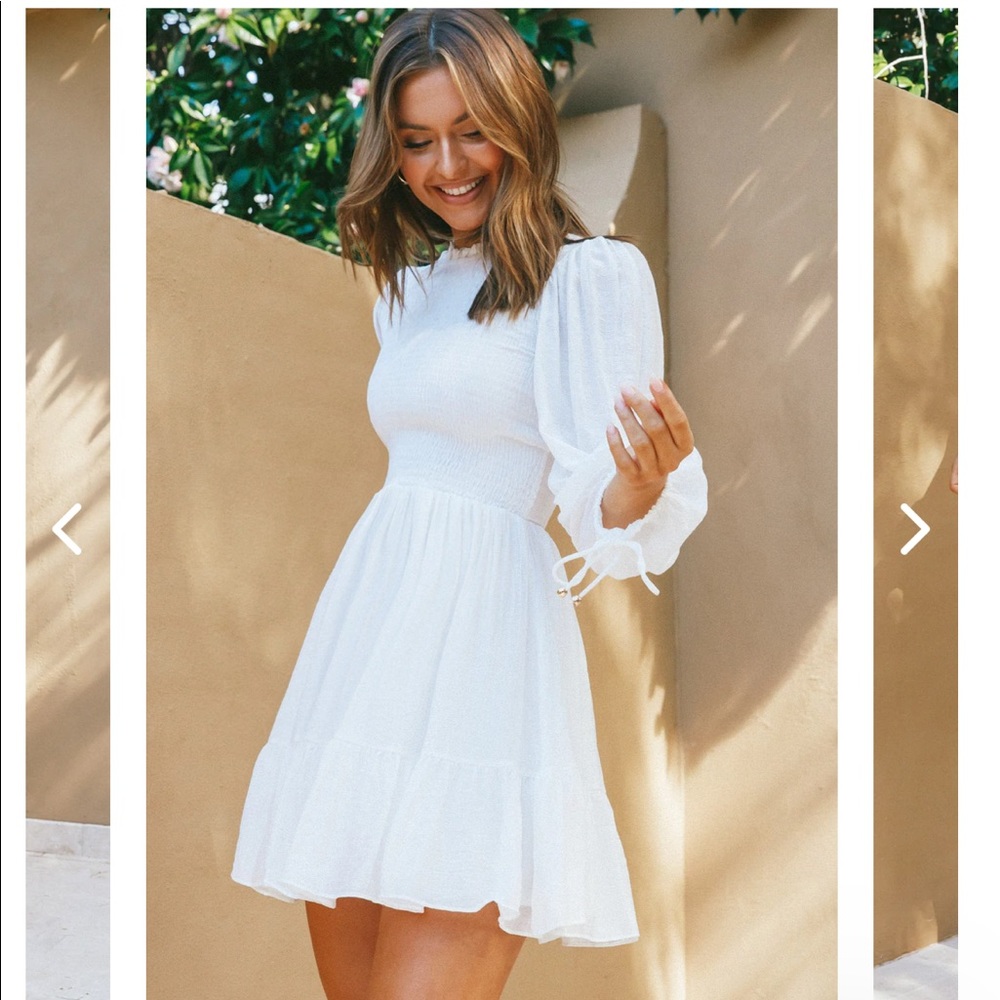 SECRET GARDEN LONG SLEEVE SMOCKED BODICE DRESS WHITE nwt